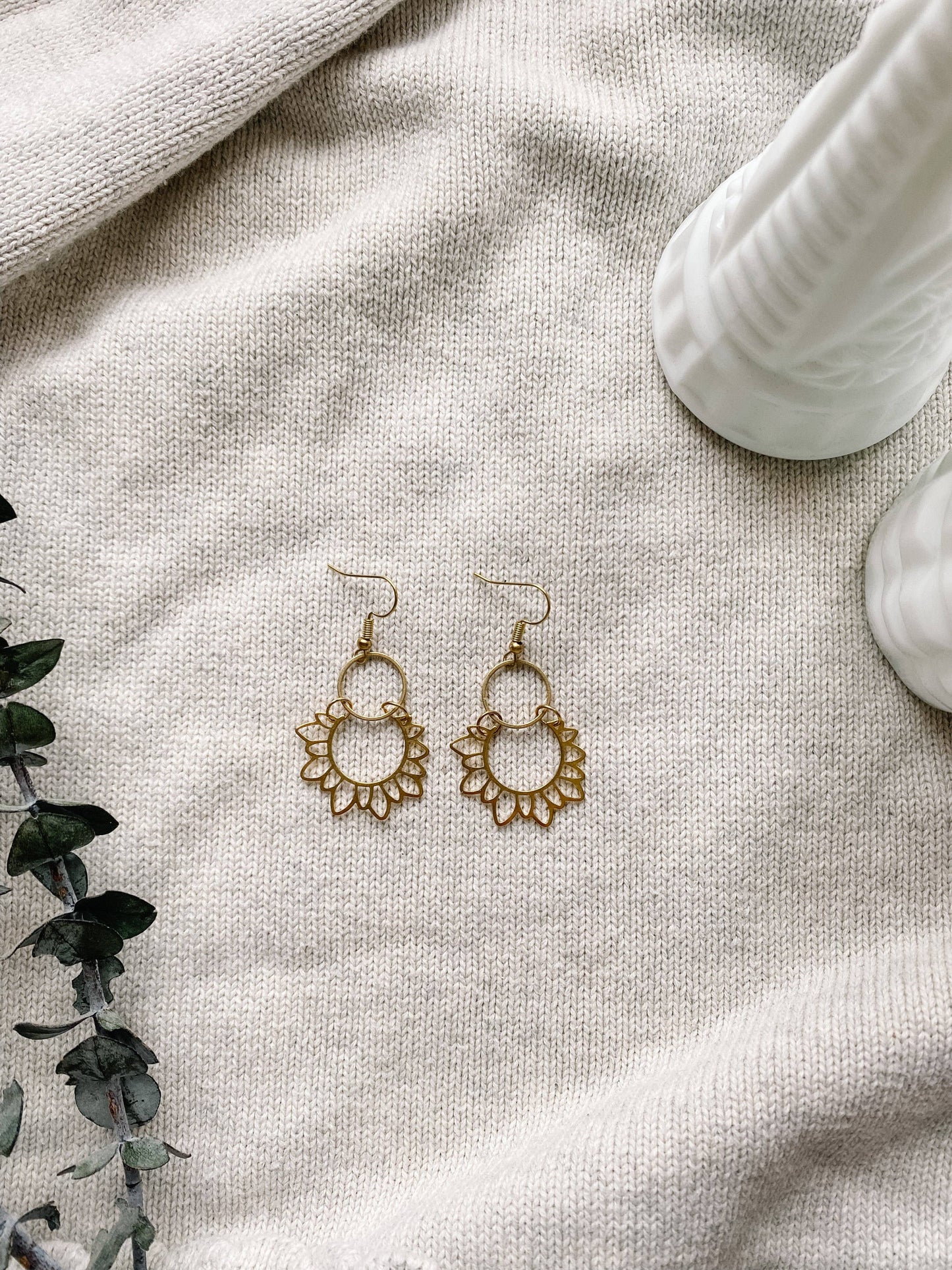 Brass Sunflower Earrings: 14k Gold Fill Hooks