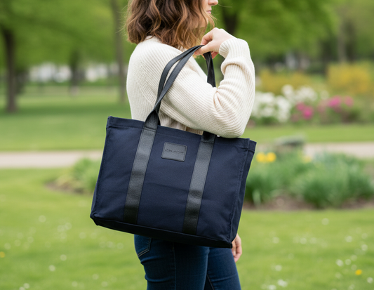 Norli Blue & Black Genuine Leather & Fabric Tote Bag