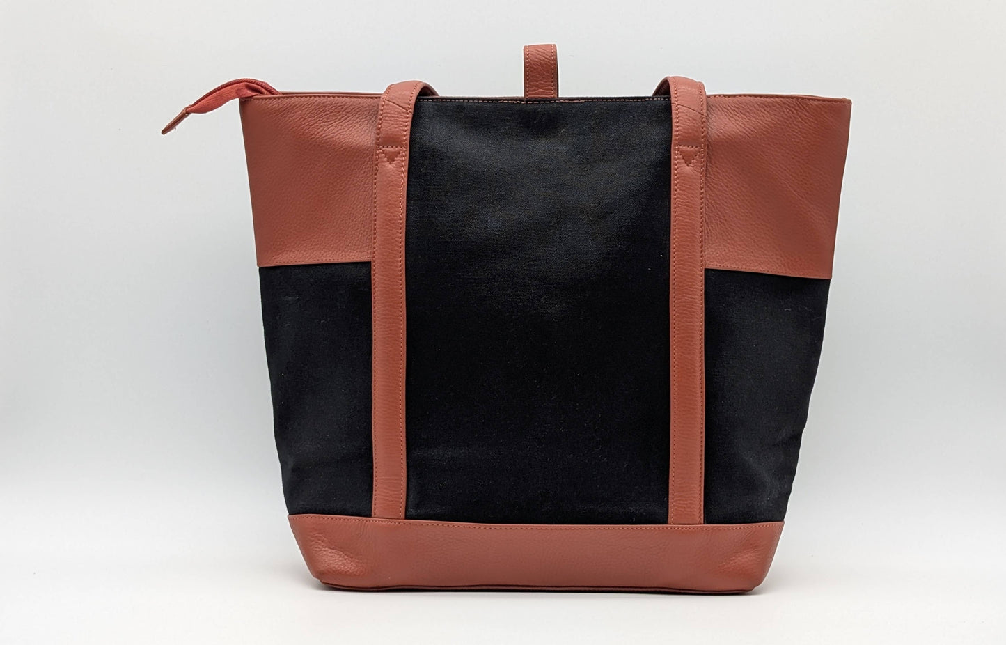 Glow Orange & Black Genuine Leather Fabric Tote Bag Laptop