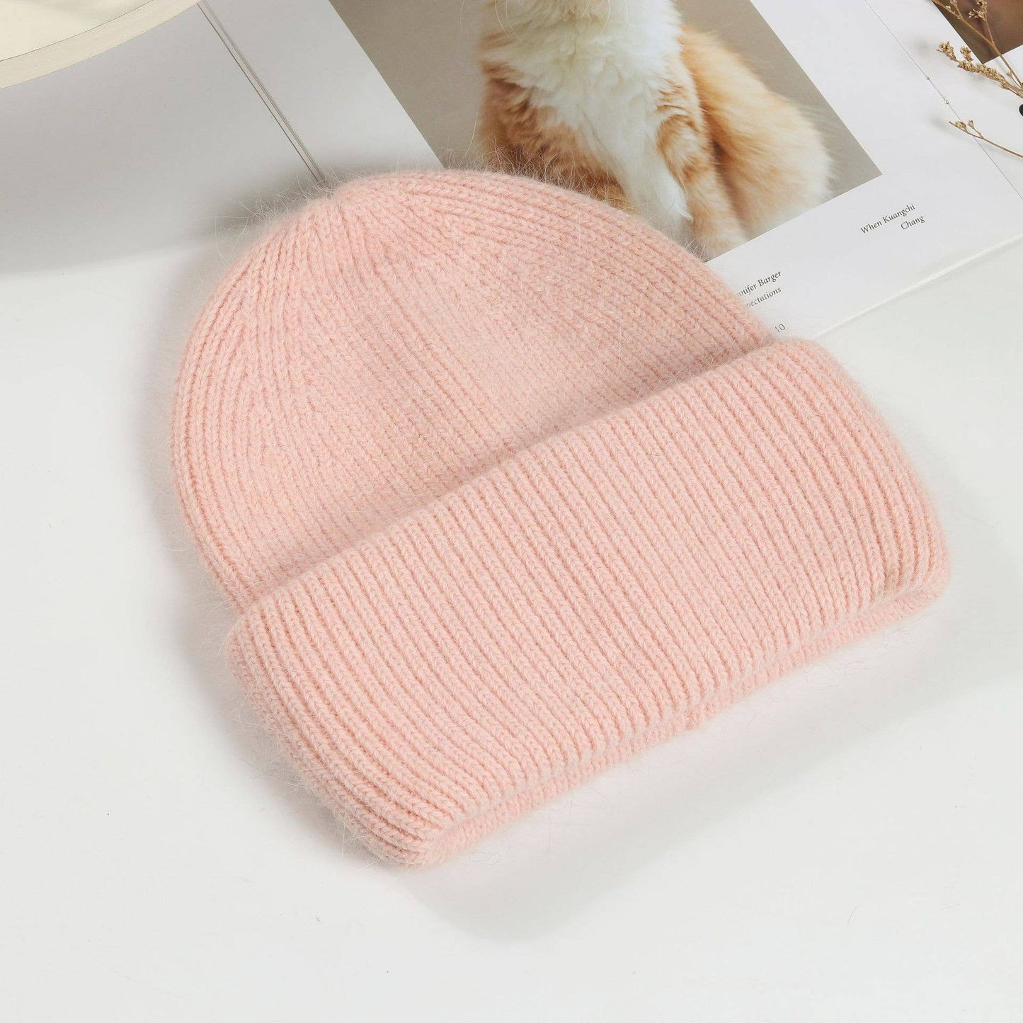 Warm Beanie Hats Solid color furry beanie for adult: White