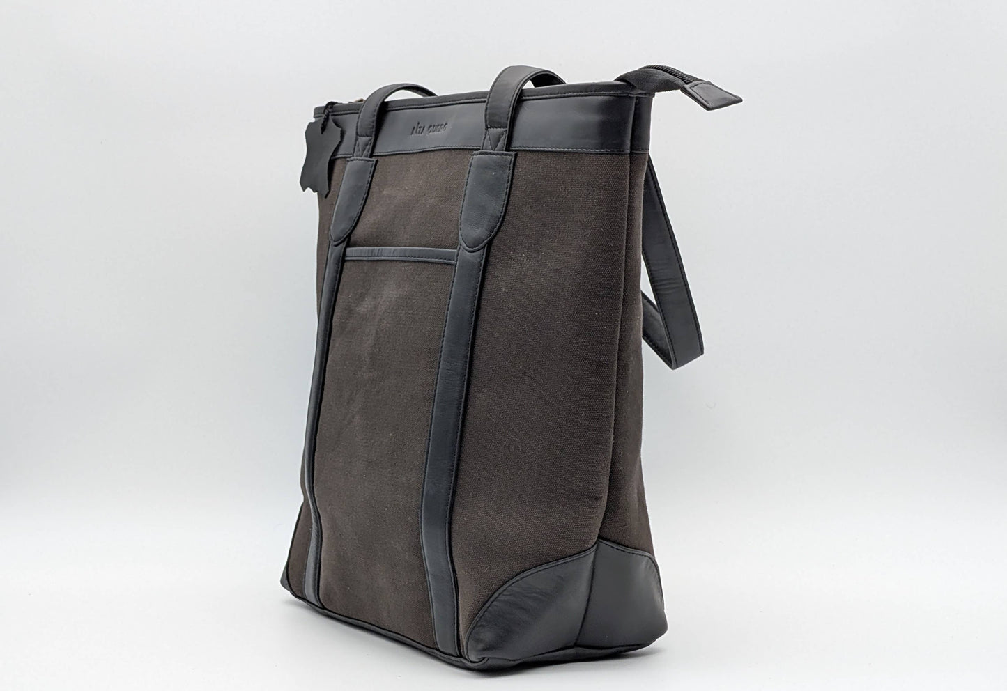 Vareen Black & Brown Genuine Leather Fabric Tote Bag Laptop