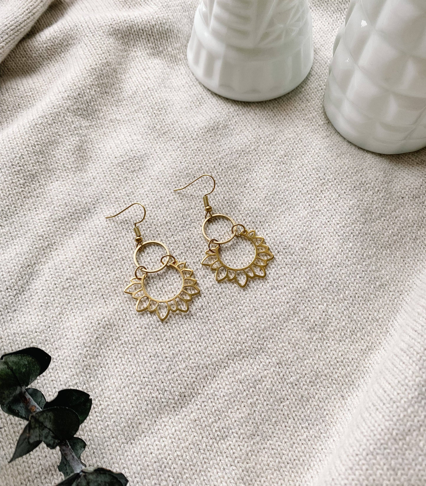 Brass Sunflower Earrings: 14k Gold Fill Hooks