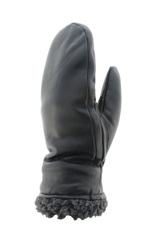 Adult Women's Berber Cuff Black Leather Mitts: Black / Small
