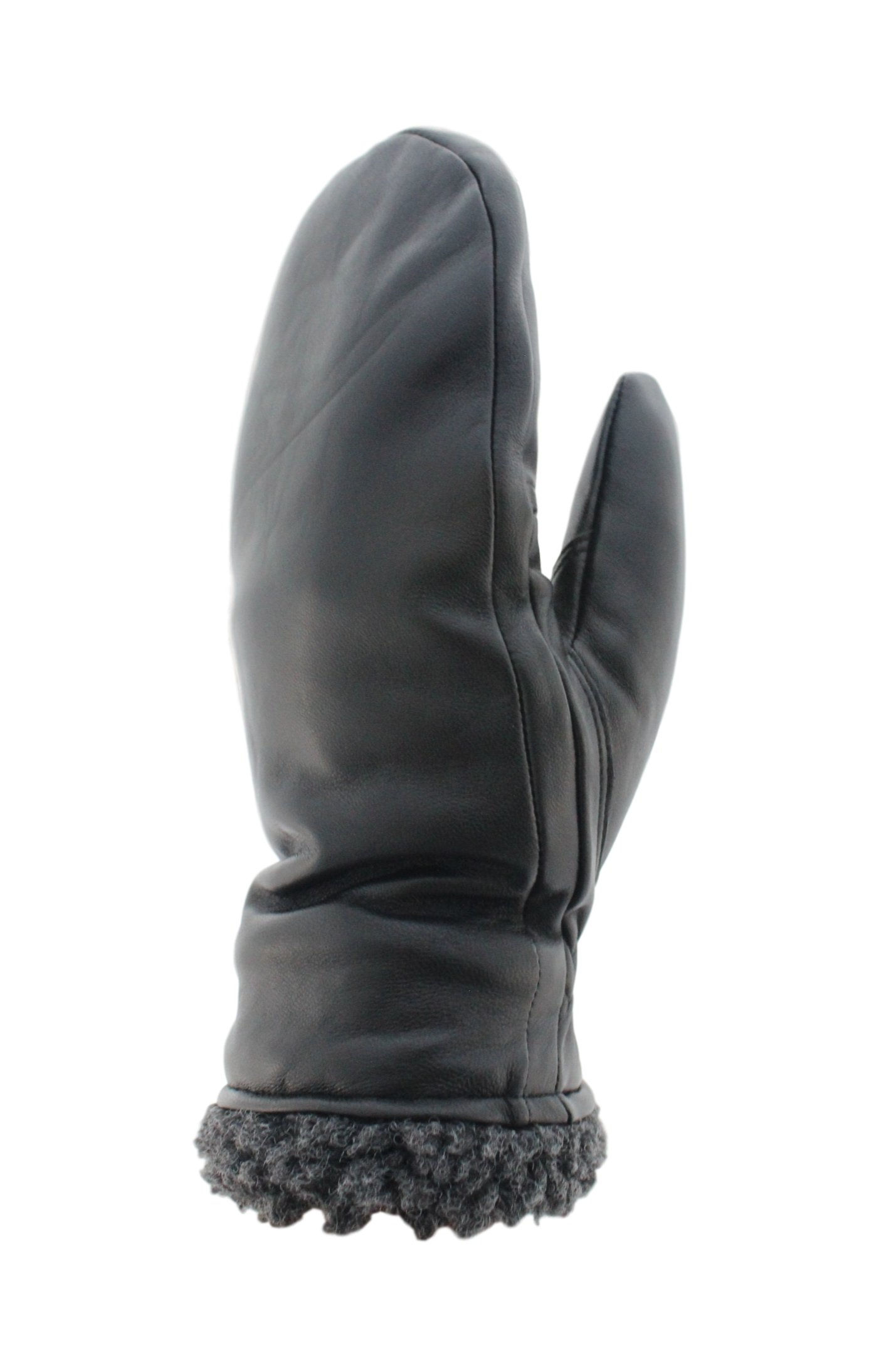 Adult Women's Berber Cuff Black Leather Mitts: Black / Large