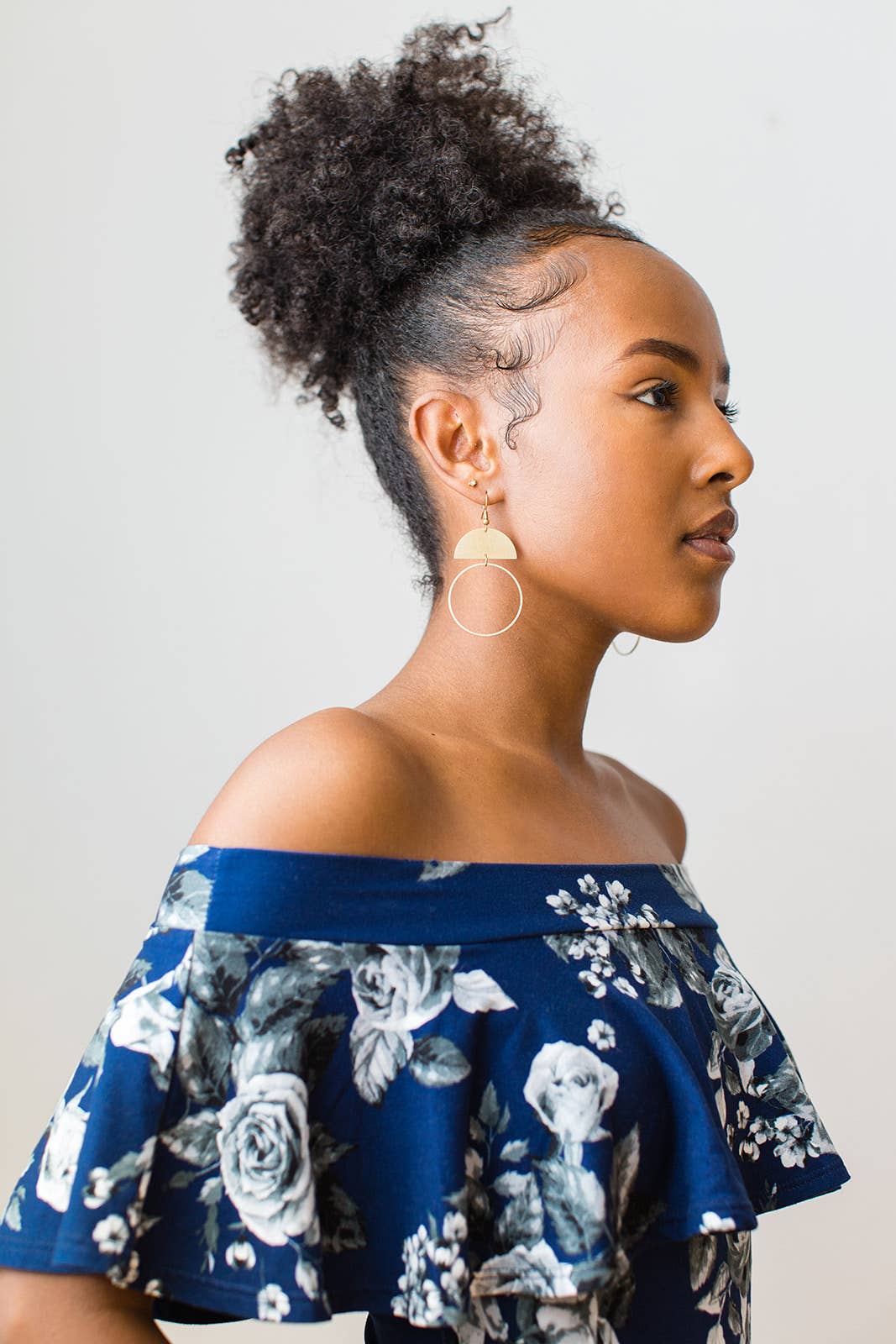 Brass Half Moon Circle Statement Earrings: Raw Brass Hooks