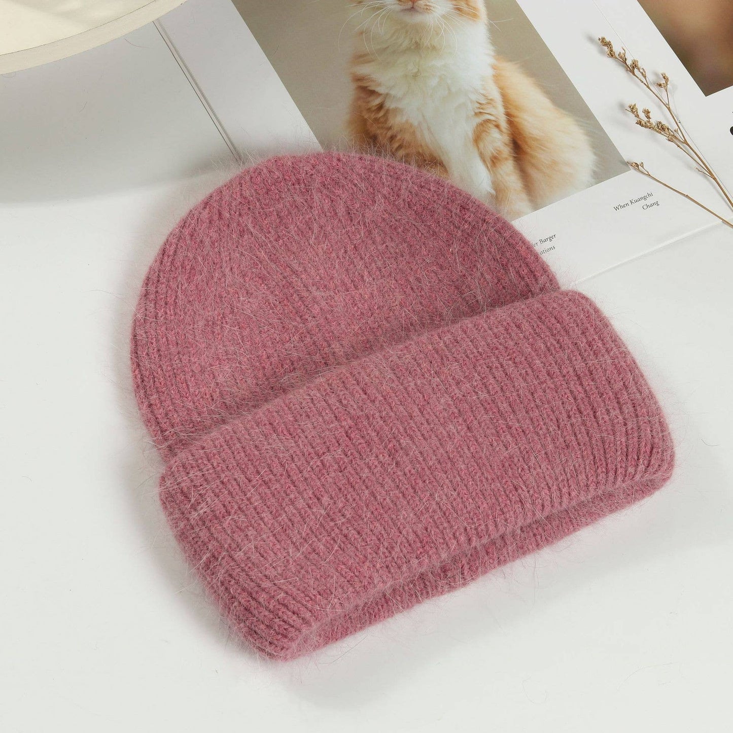 Warm Beanie Hats Solid color furry beanie for adult: White