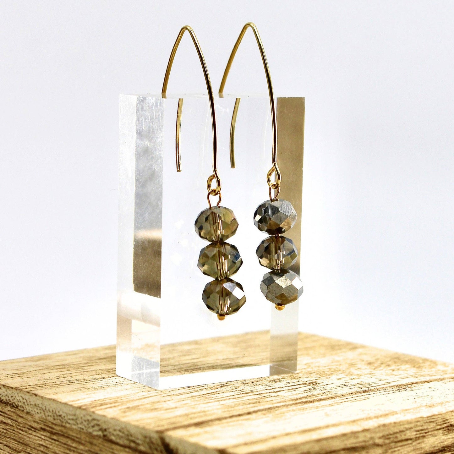 CRYSTAL TRIO | Drop Earrings: Pewter / Gold