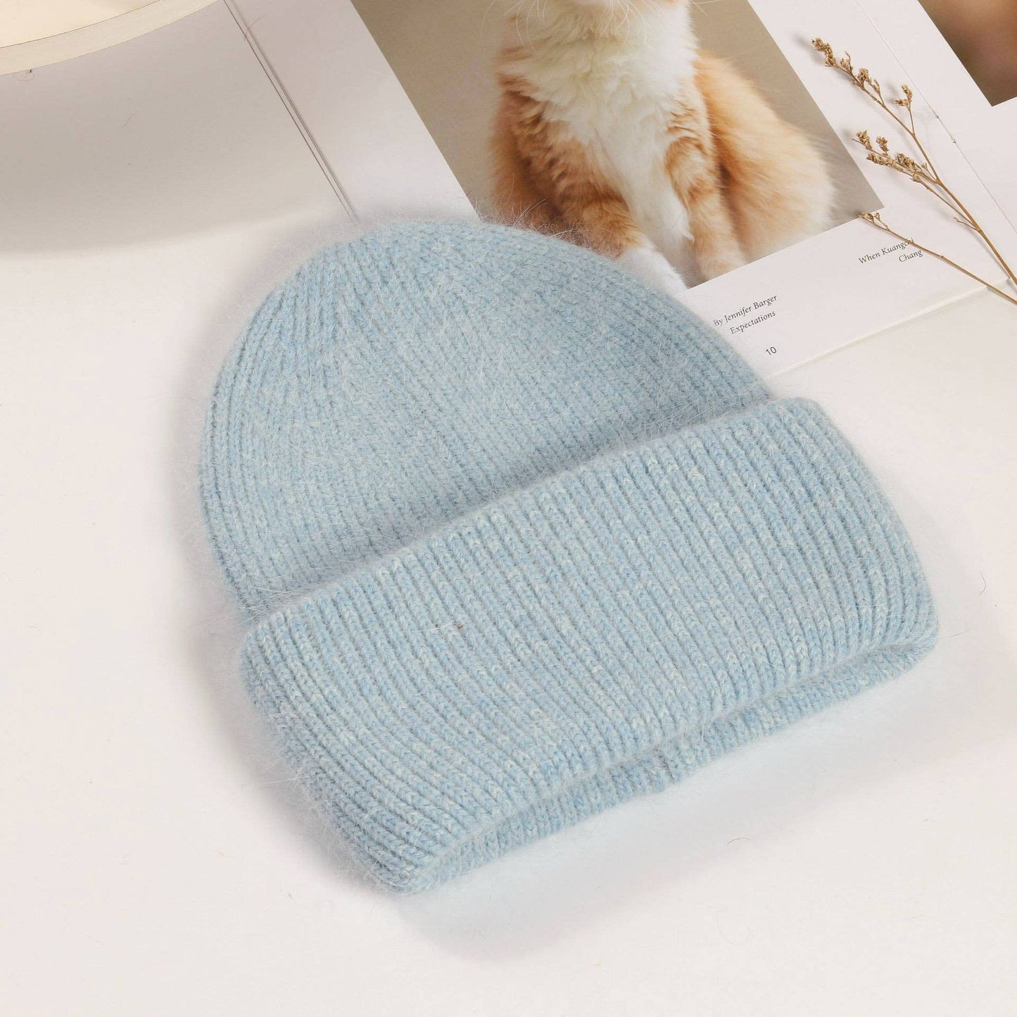 Warm Beanie Hats Solid color furry beanie for adult: White