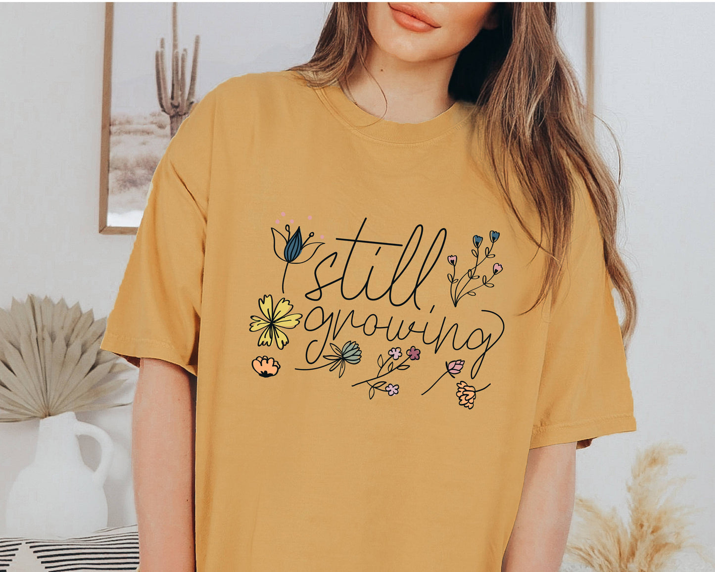 Spring Tee Floral Still Growing Print Women's Graphic Tee: Ivory / Small