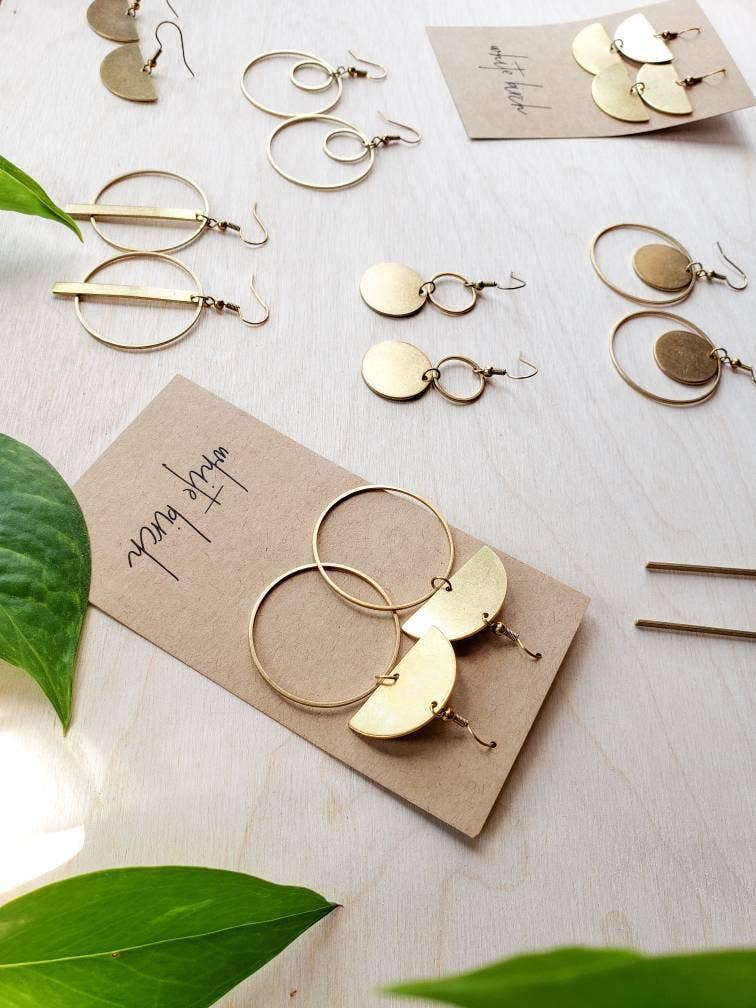 Brass Double Circle Earrings: Raw Brass Hooks