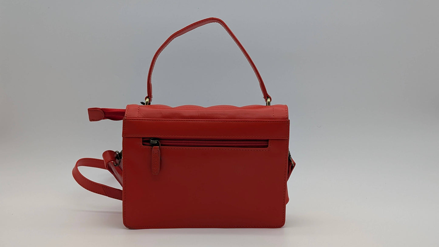 Genuine Leather Ladies Sling / Crossbody Bag - Red (Bloom)