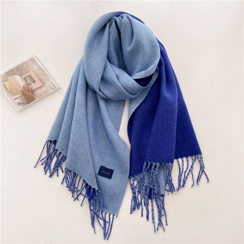 Solid color scarf Double-sided two-color tassel shawl scarf: Pink