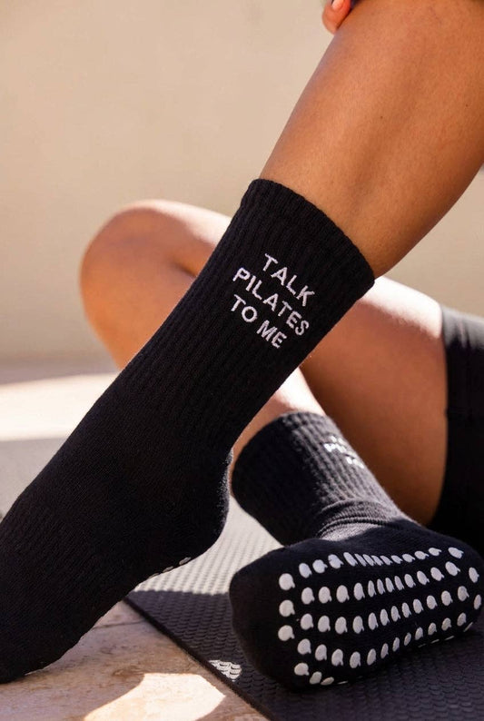 Talk Pilates To Me Grip Socks in Black: Black / One Size