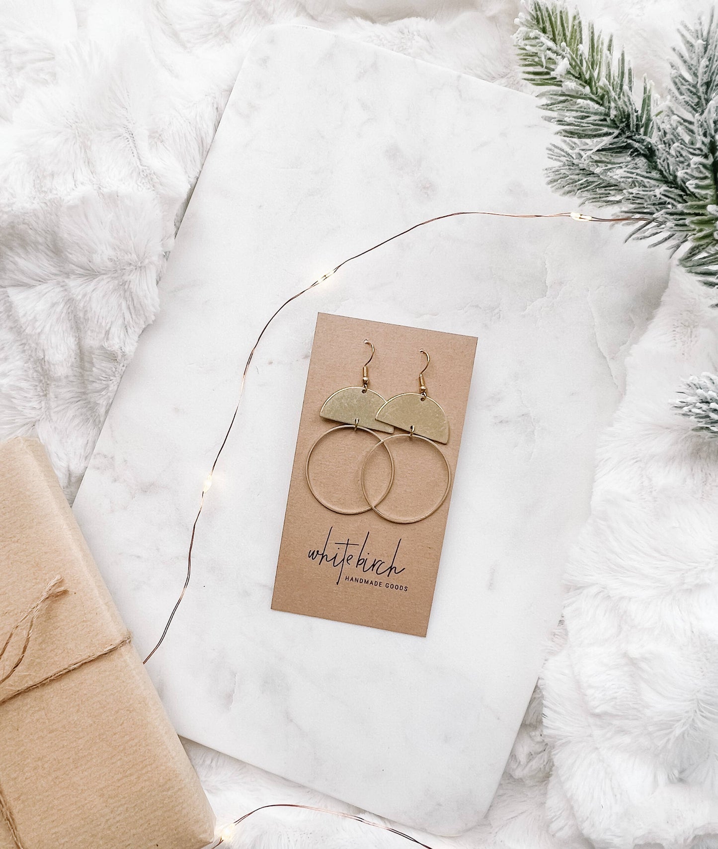 Brass Half Moon Circle Statement Earrings: Raw Brass Hooks