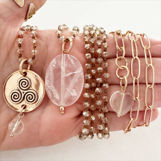 MY INTUITION IS MY SUPERPOWER | TRISKELION | Original Layering Bundle: Gold Finish / Beige Crystal Beads