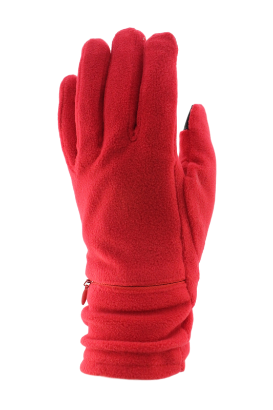 Women's Fleece Gloves Zipper Pocket: Red / One Size