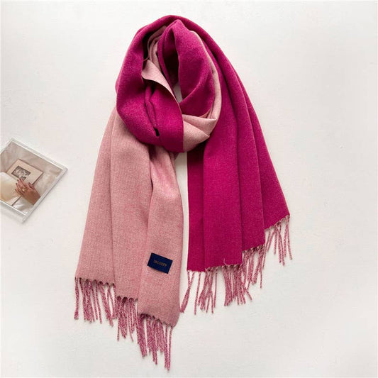Solid color scarf Double-sided two-color tassel shawl scarf: Purple