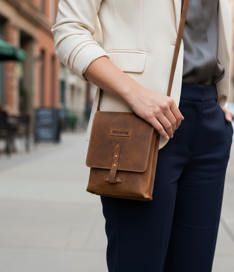 Genuine Leather Sling Crossbody bag - Brown (Messenger Bag)
