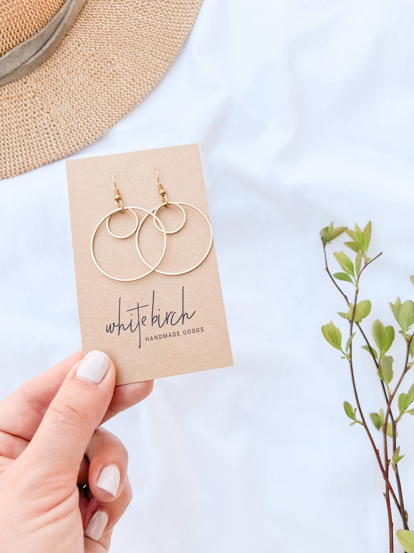 Brass Double Circle Earrings: Raw Brass Hooks