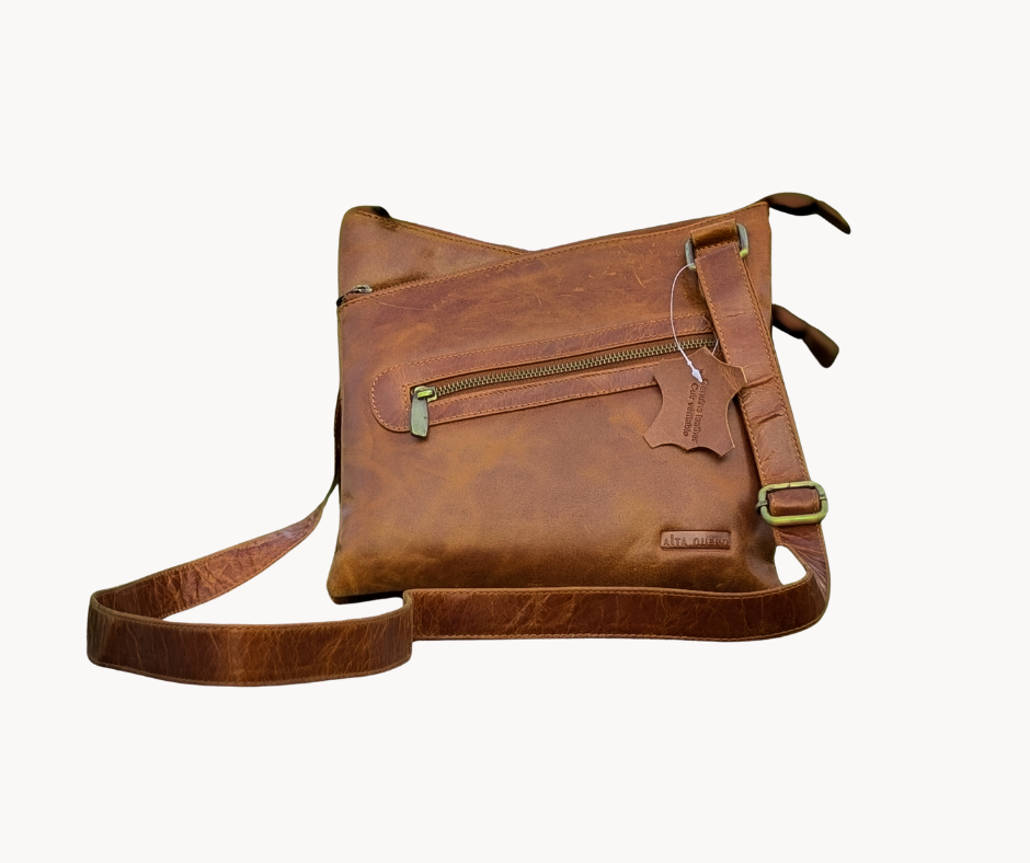 Genuine Leather Ladies Sling / Crossbody Bag - Tan / Brown