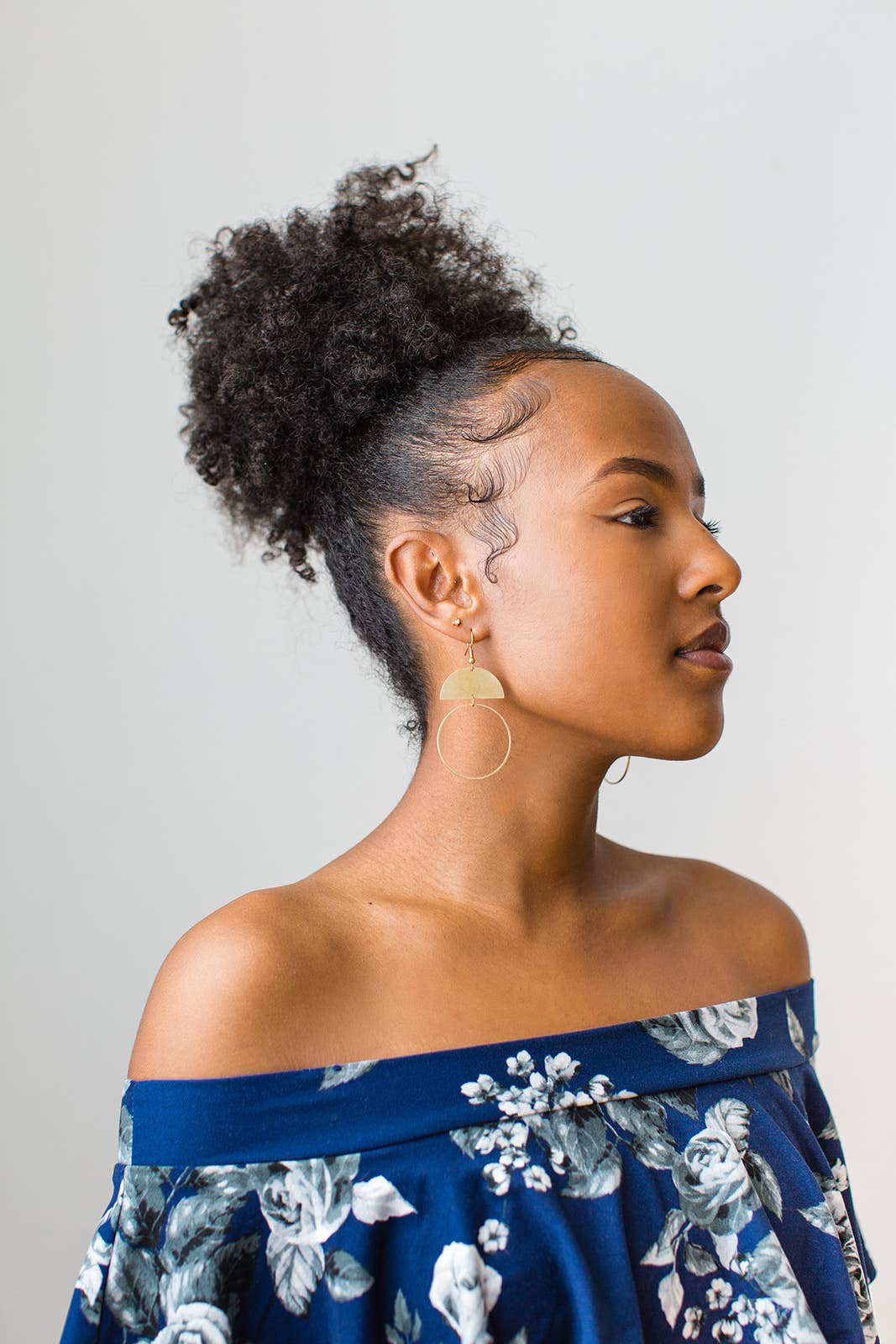 Brass Half Moon Circle Statement Earrings: Raw Brass Hooks