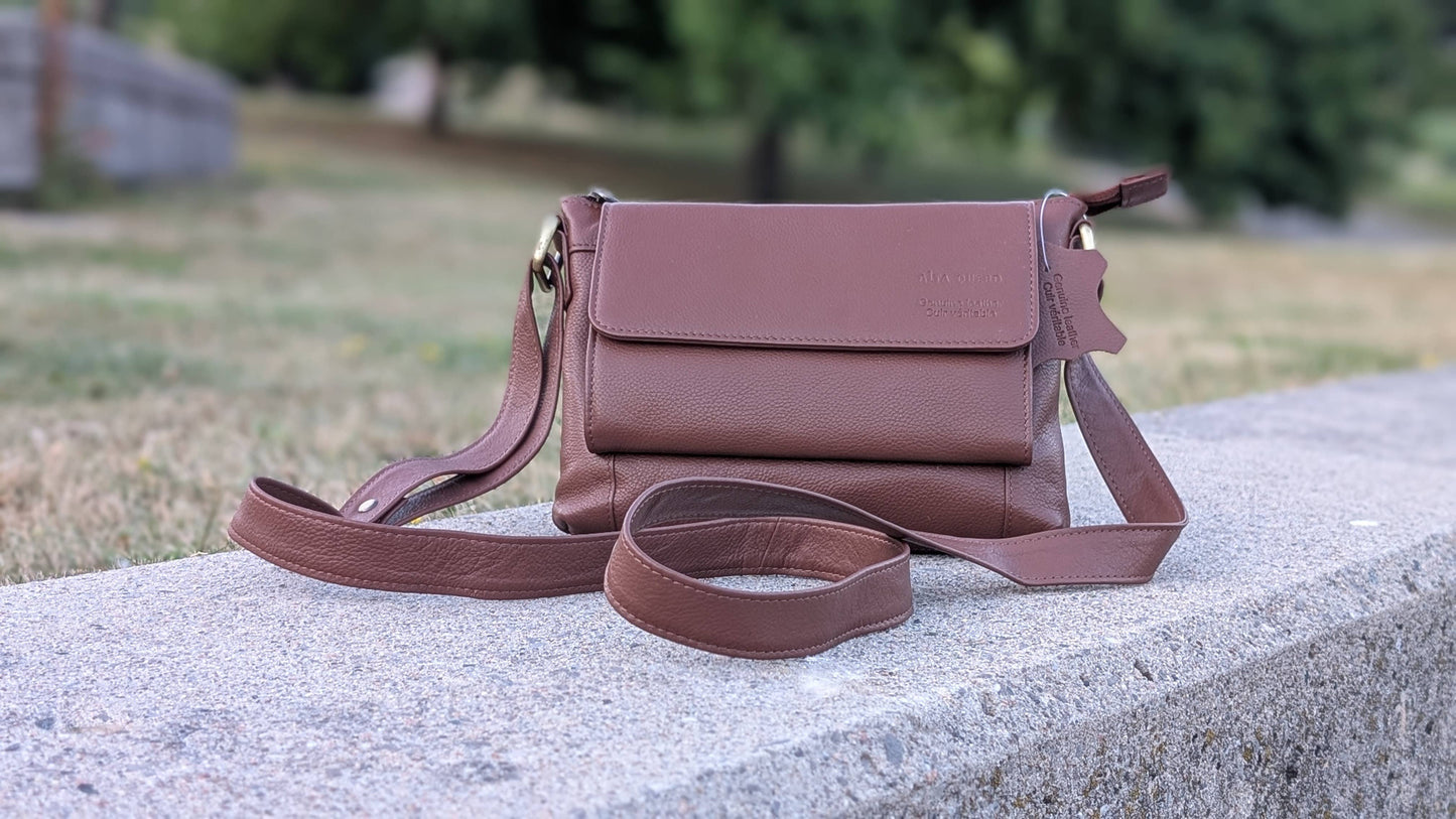 Genuine Leather Ladies Sling / Crossbody Bag - Brown