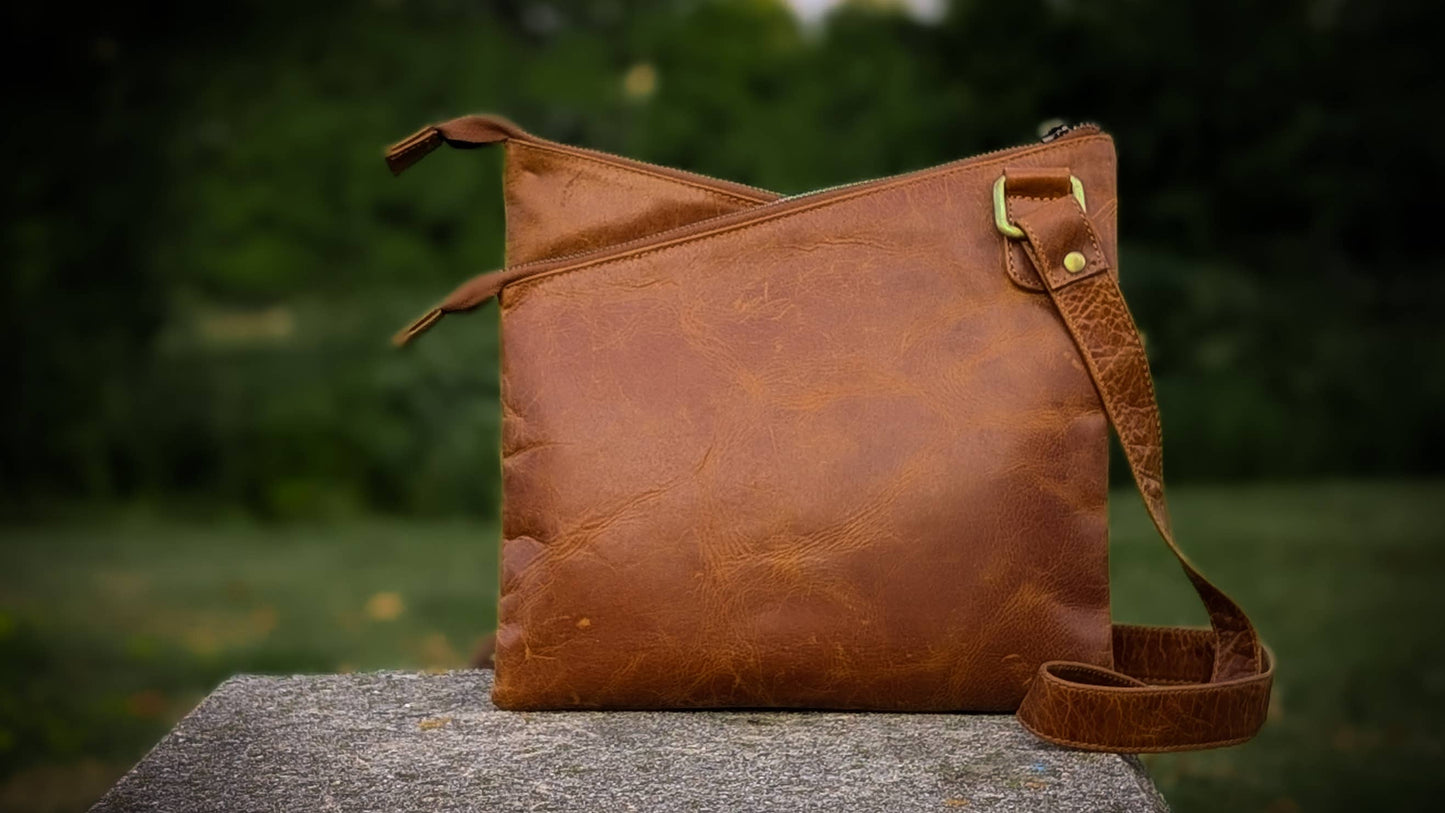 Genuine Leather Ladies Sling / Crossbody Bag - Tan / Brown