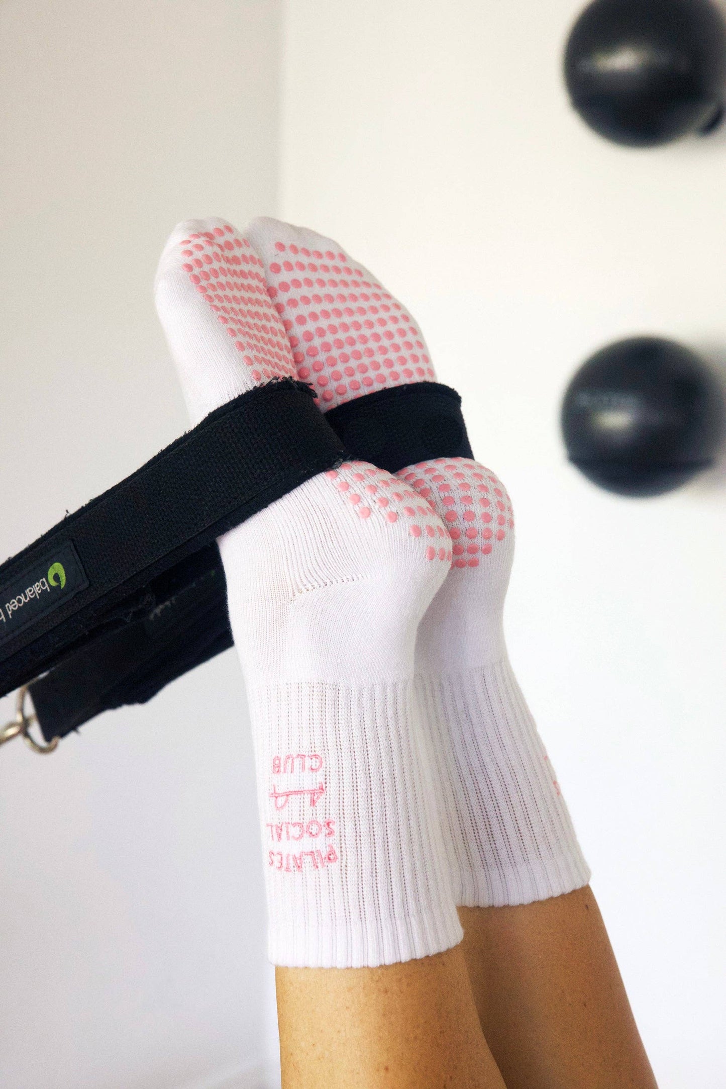 Pilates Social Club Grip Crew Socks: White / One Size