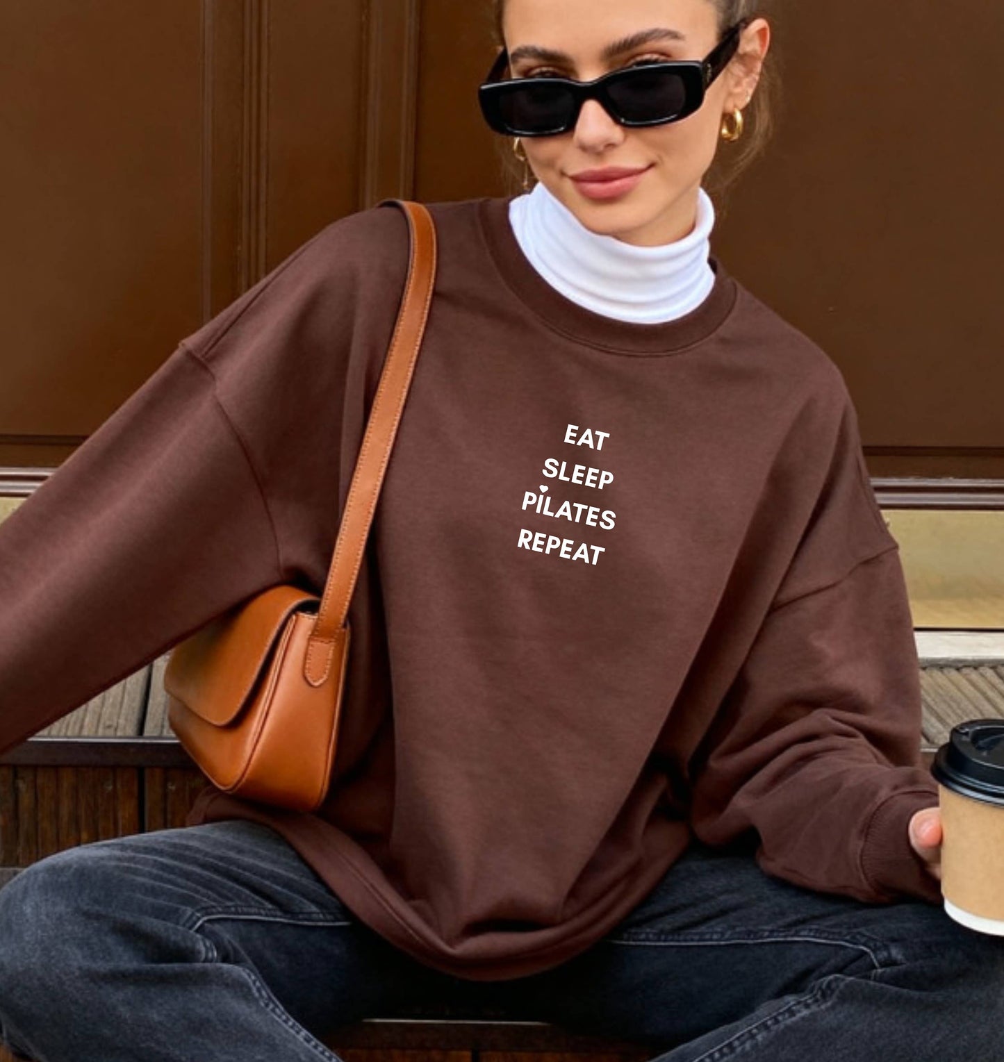Pilates Crewneck Sweatshirt for Women Fitness Sweater: Sand / Small