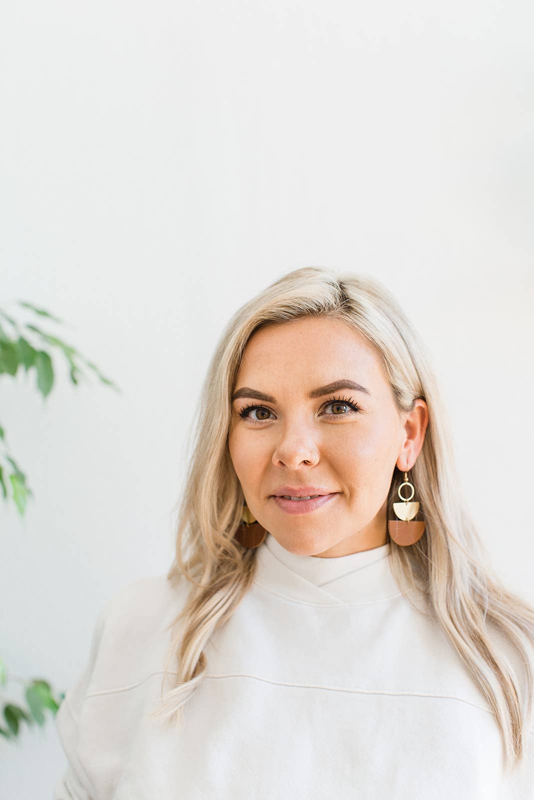 Brown Leather & Brass Stacked Half Moon Dangle Earrings: 14k Gold Fill Hooks