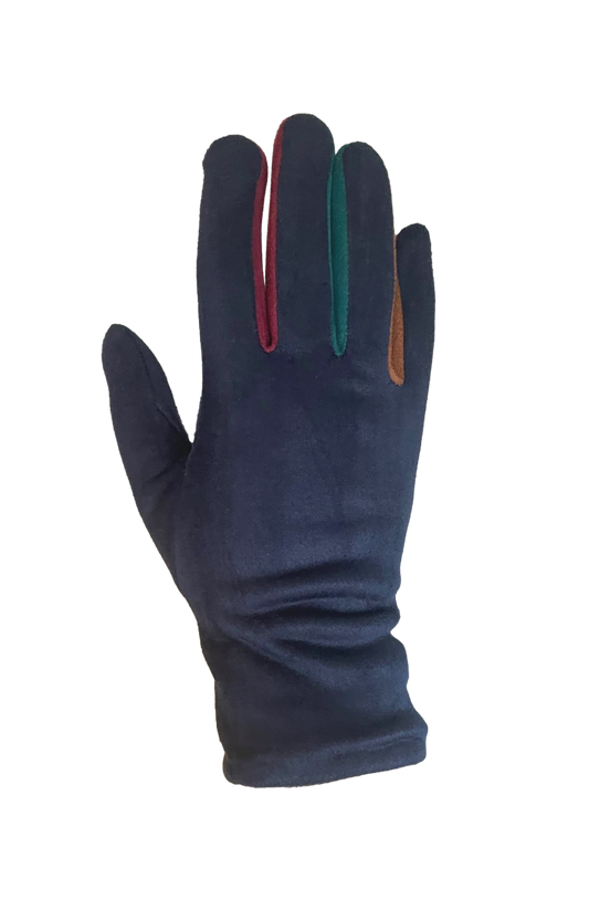 Ladies Microsuede Glove Contrast Forchettes: Navy / One Size