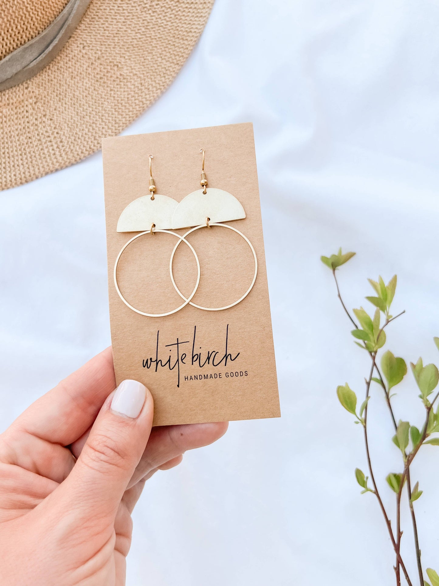 Brass Half Moon Circle Statement Earrings: Raw Brass Hooks