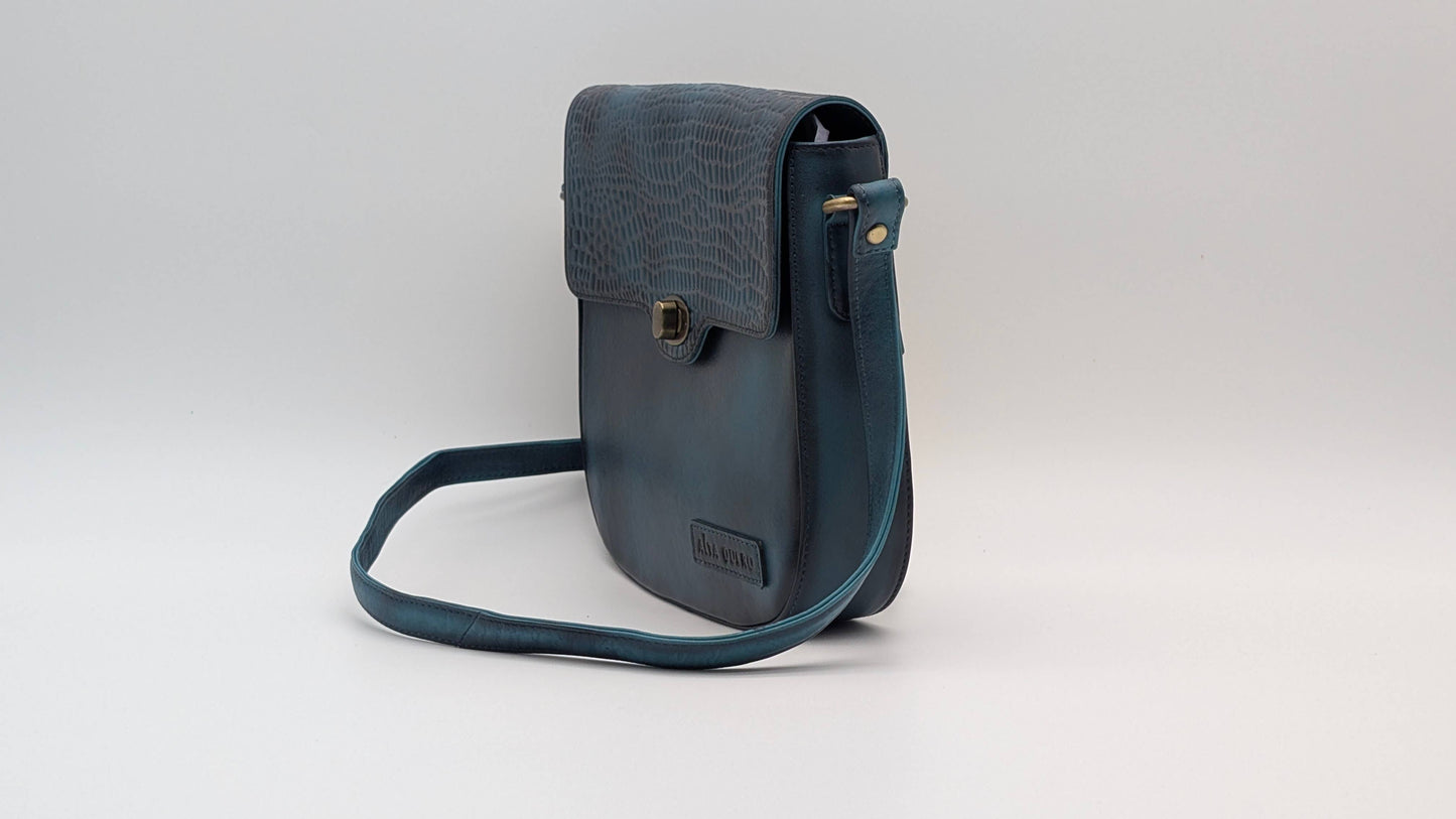 Genuine Leather Ladies Sling / Crossbody Bag - Blue Black