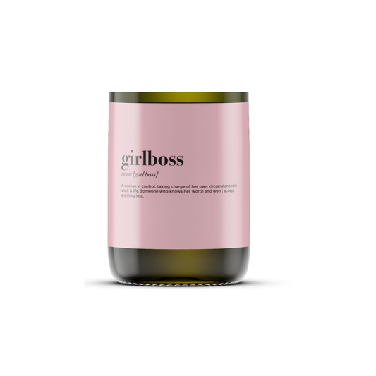Girl Boss, Soy Wax Candle, Recycled Wine Bottle: Vanilla Patchouli