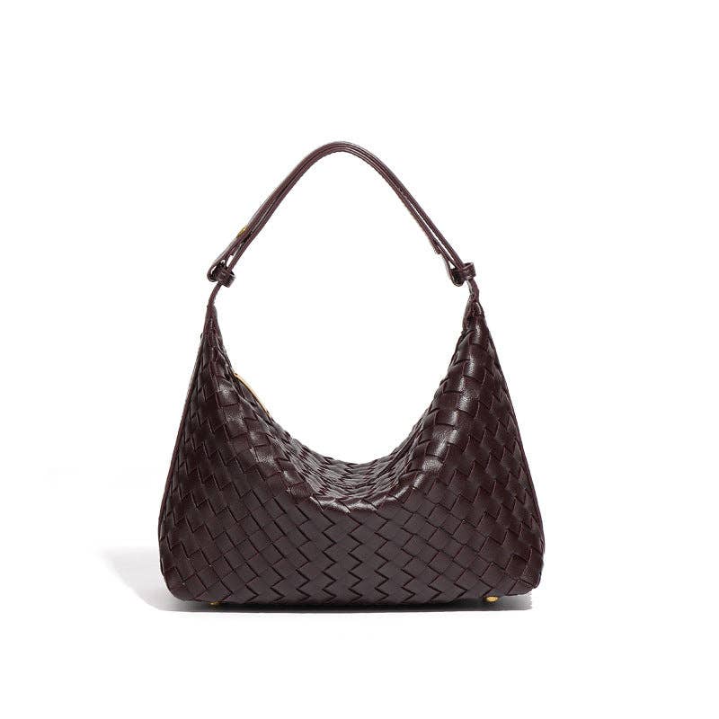 WEAVED LEATHER SHOULDER BAG FOR WOMEN: BURGUNDY