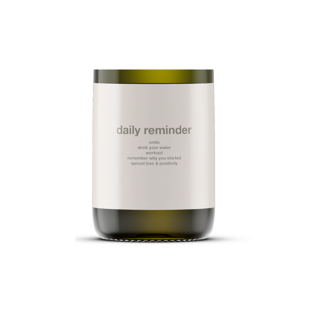 Daily Reminder, Soy Wax Candle, Recycled Wine Bottle: Lavender Sea Salt