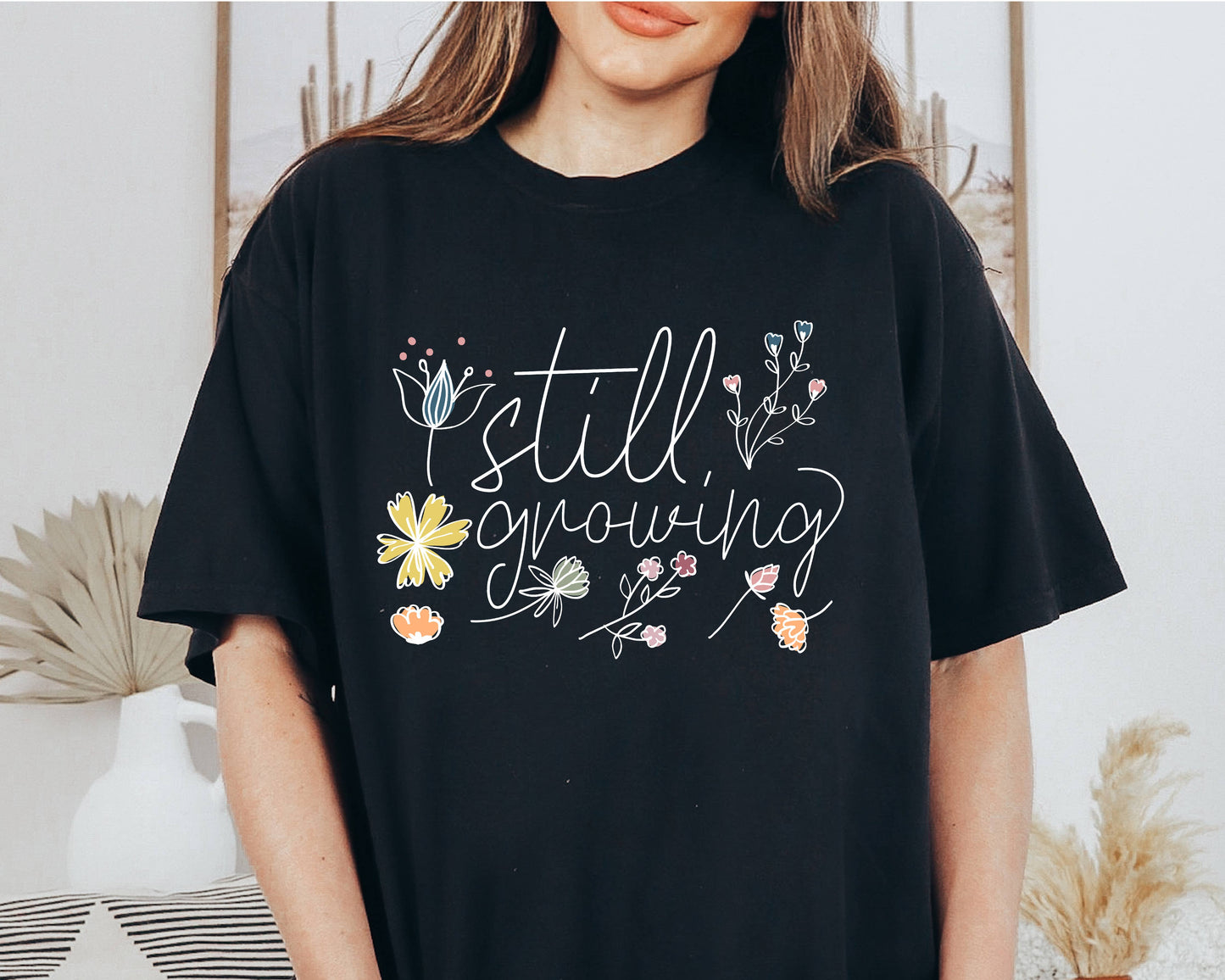 Spring Tee Floral Still Growing Print Women's Graphic Tee: Ivory / Small