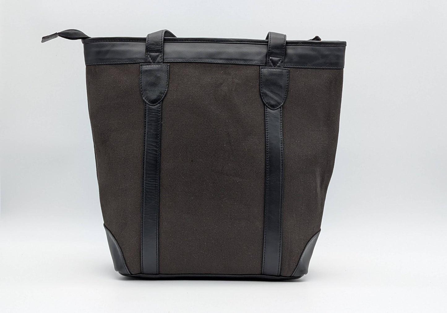 Vareen Black & Brown Genuine Leather Fabric Tote Bag Laptop