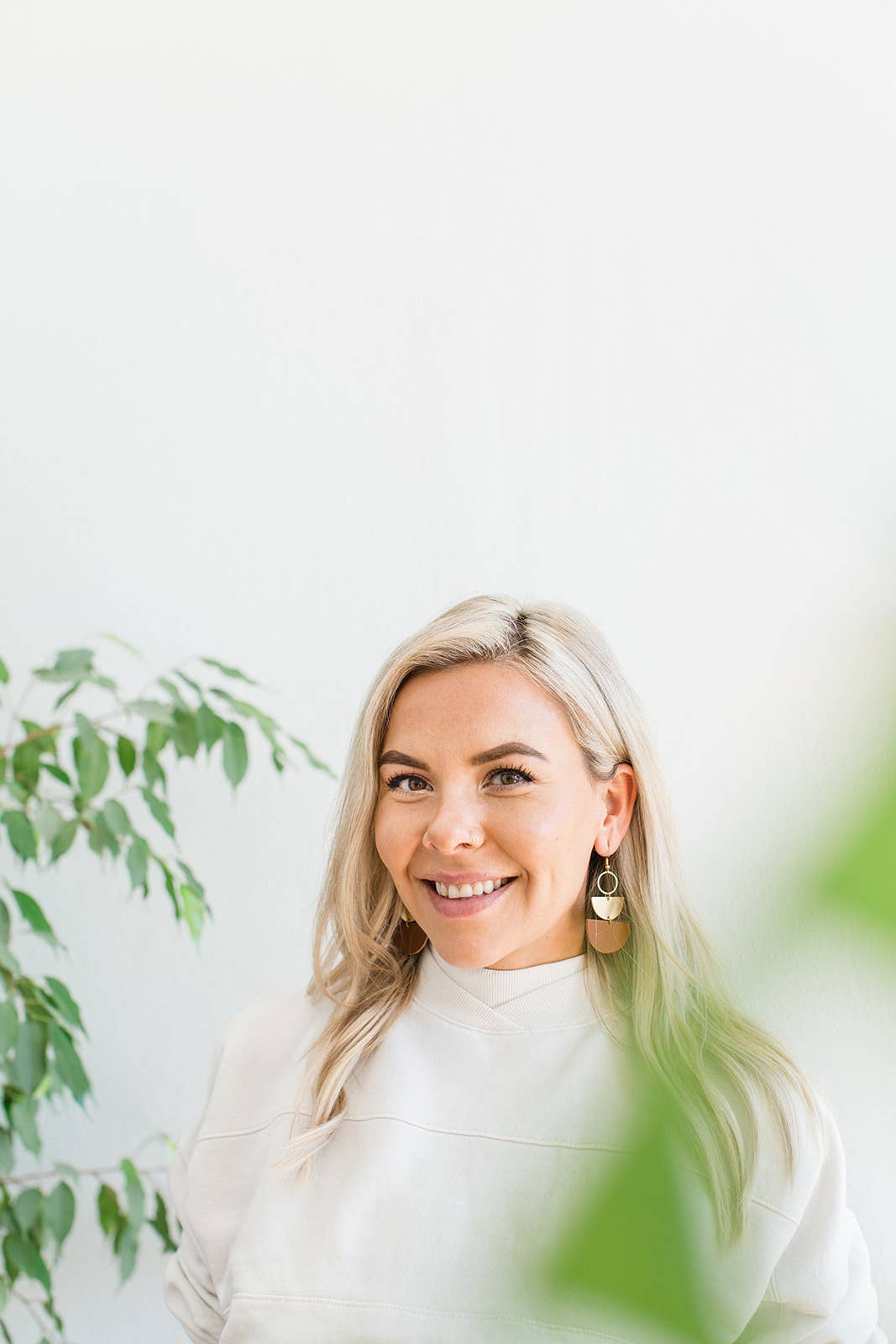 Brown Leather & Brass Stacked Half Moon Dangle Earrings: 14k Gold Fill Hooks