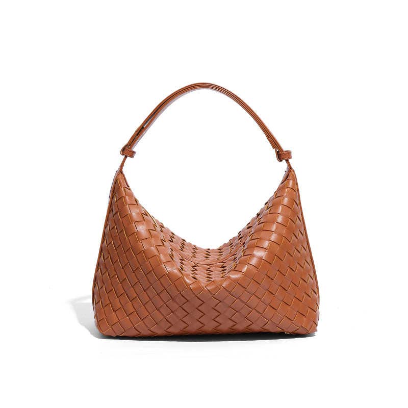 WEAVED LEATHER SHOULDER BAG FOR WOMEN: BURGUNDY