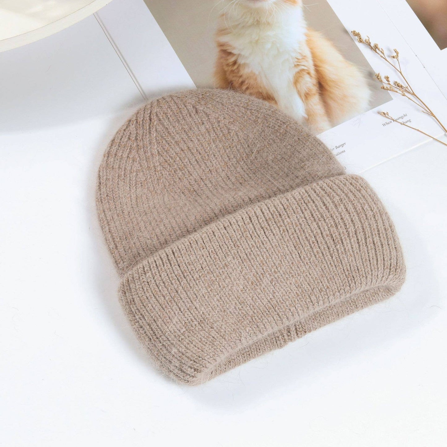Warm Beanie Hats Solid color furry beanie for adult: White