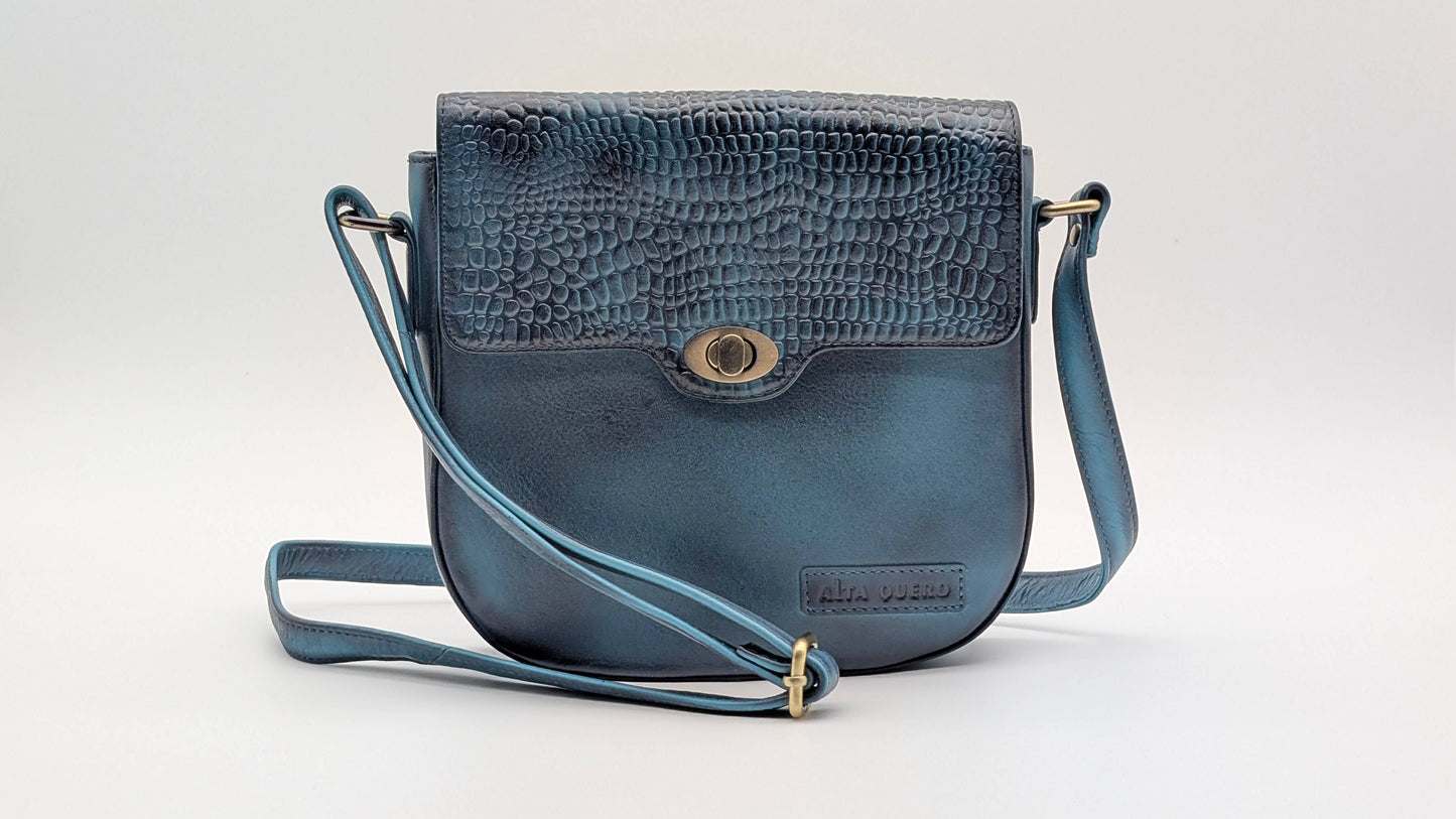 Genuine Leather Ladies Sling / Crossbody Bag - Blue Black
