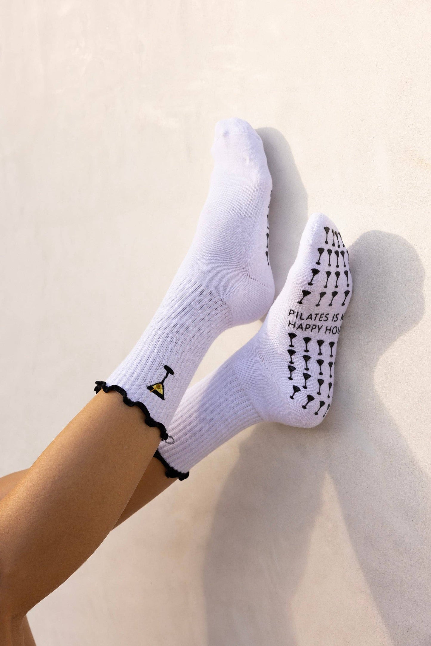 Pilates is my Happy Hour Martini Grip Socks: White / One Size