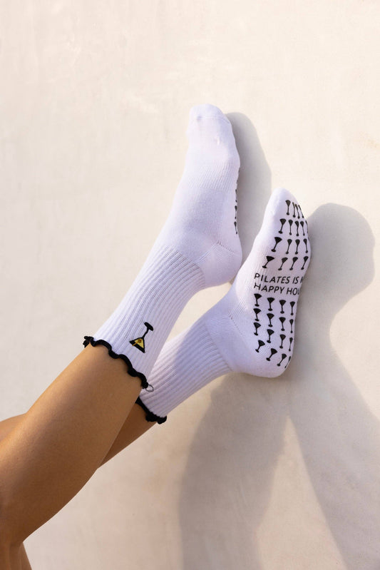 Pilates is my Happy Hour Martini Grip Socks: White / One Size