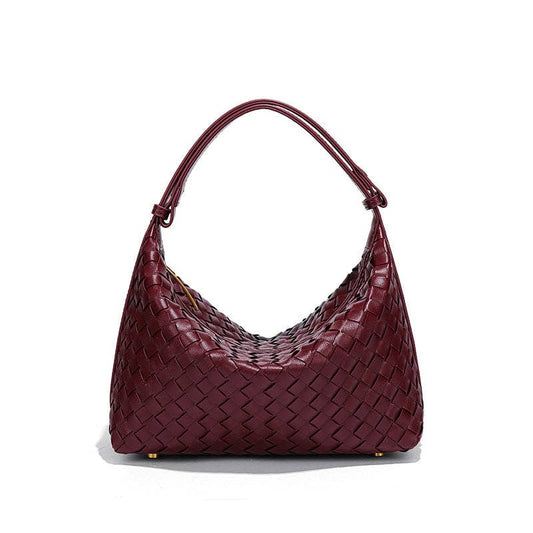 WEAVED LEATHER SHOULDER BAG FOR WOMEN: BURGUNDY