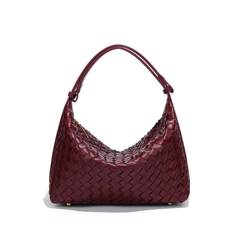 WEAVED LEATHER SHOULDER BAG FOR WOMEN: BLACK