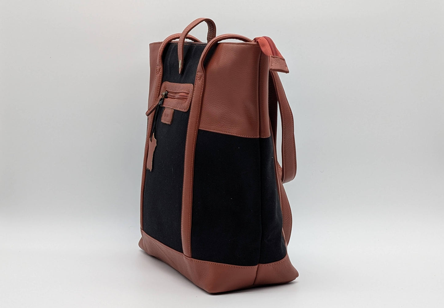 Glow Orange & Black Genuine Leather Fabric Tote Bag Laptop