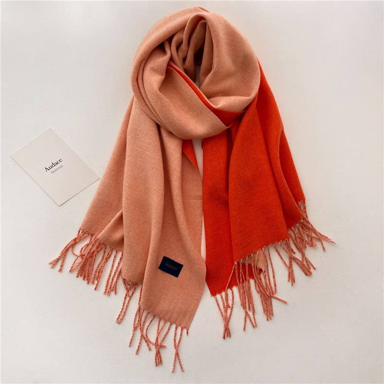 Solid color scarf Double-sided two-color tassel shawl scarf: Yellow&beige