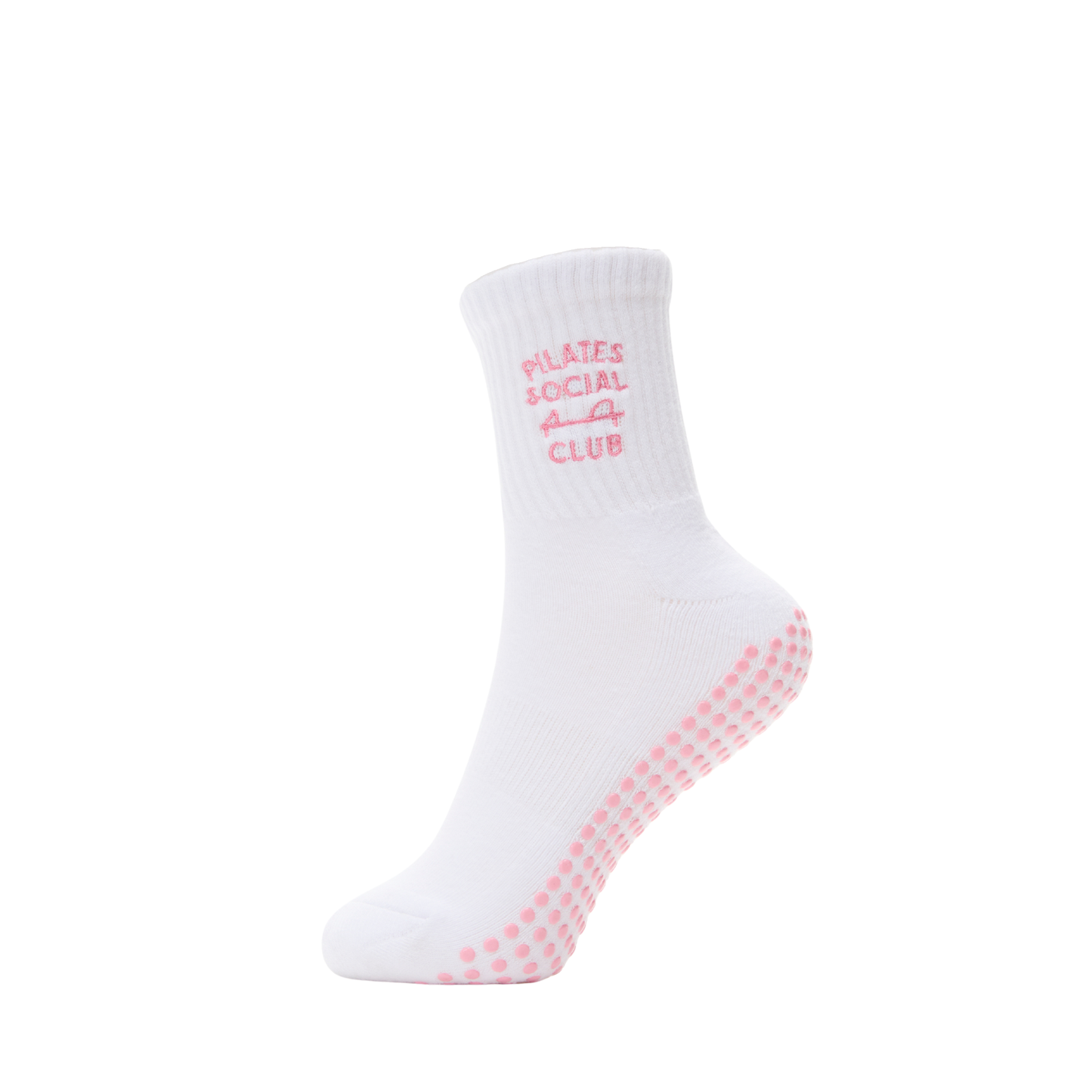 Pilates Social Club Grip Crew Socks: White / One Size