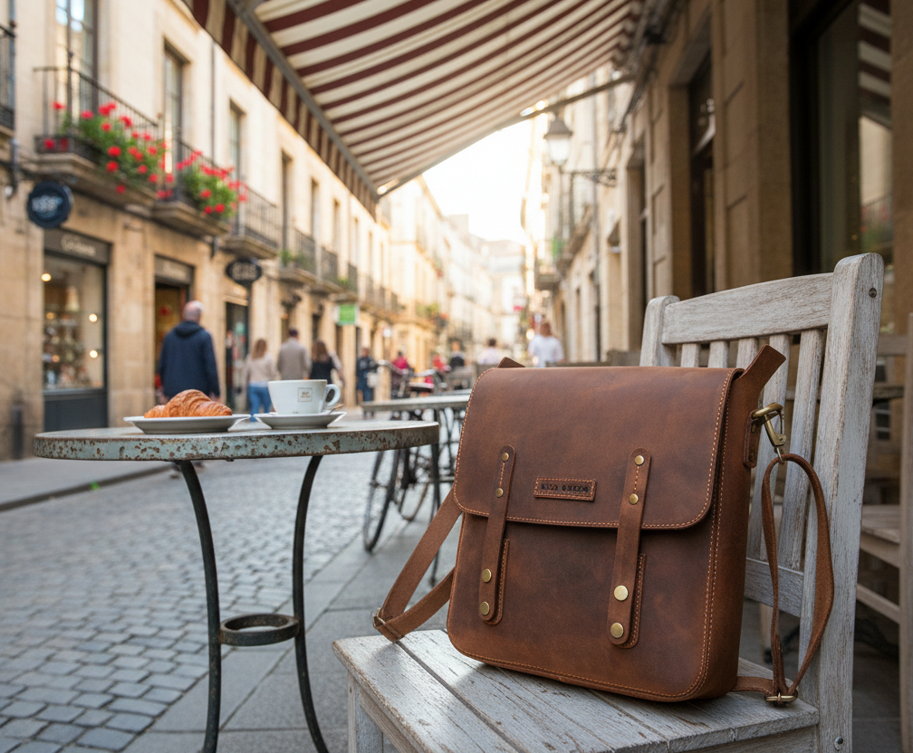 Genuine Leather Sling Crossbody Messenger bag Backpack Brown